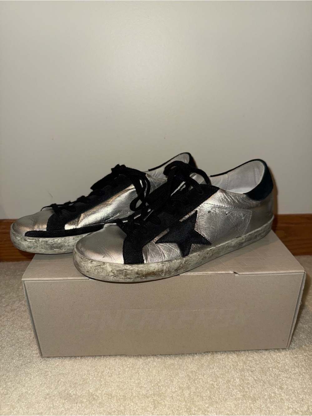 Authentic Golden Goose sneakers with original box and golden goose passport